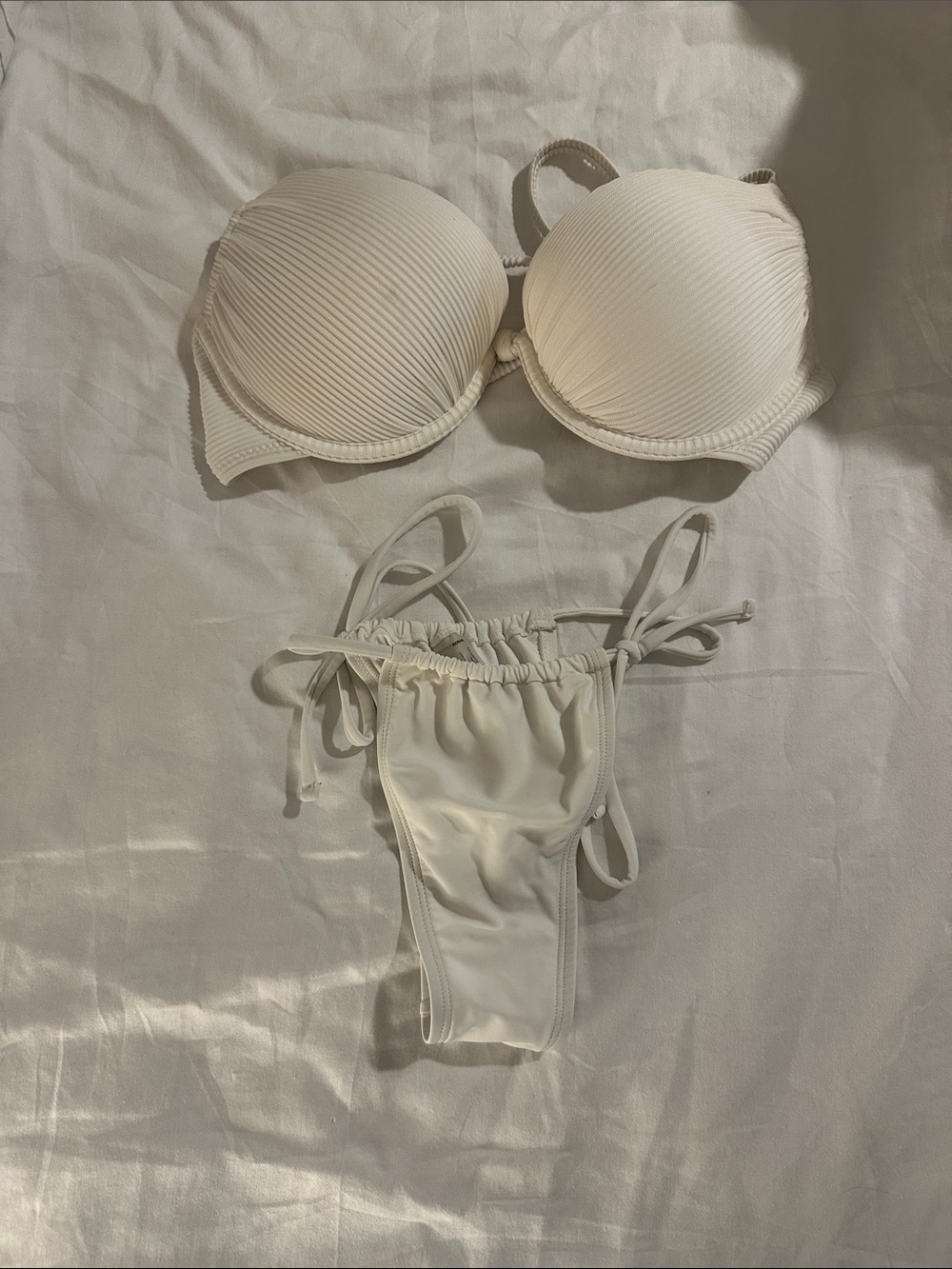H&M Cream Ribbed Push-Up Bikini Set